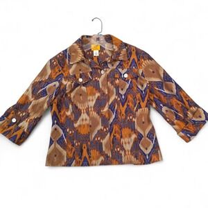Ruby Rd Shirt Women's Sz 8 Abstract 3/4 Sleeve Top Blouse Cotton Blend